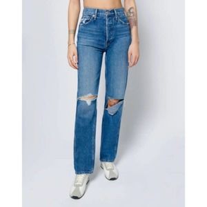 NWT Re/Done 90's High Rise Loose Jeans Washed Indigo with Rips Size 29